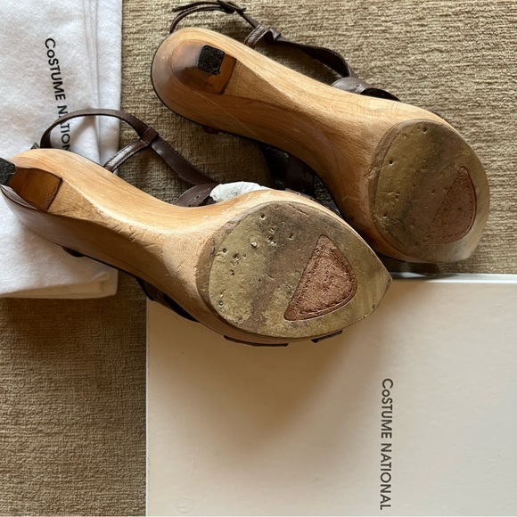 Size 37.5 Costume National brown wood sole heels - Picture 3 of 5